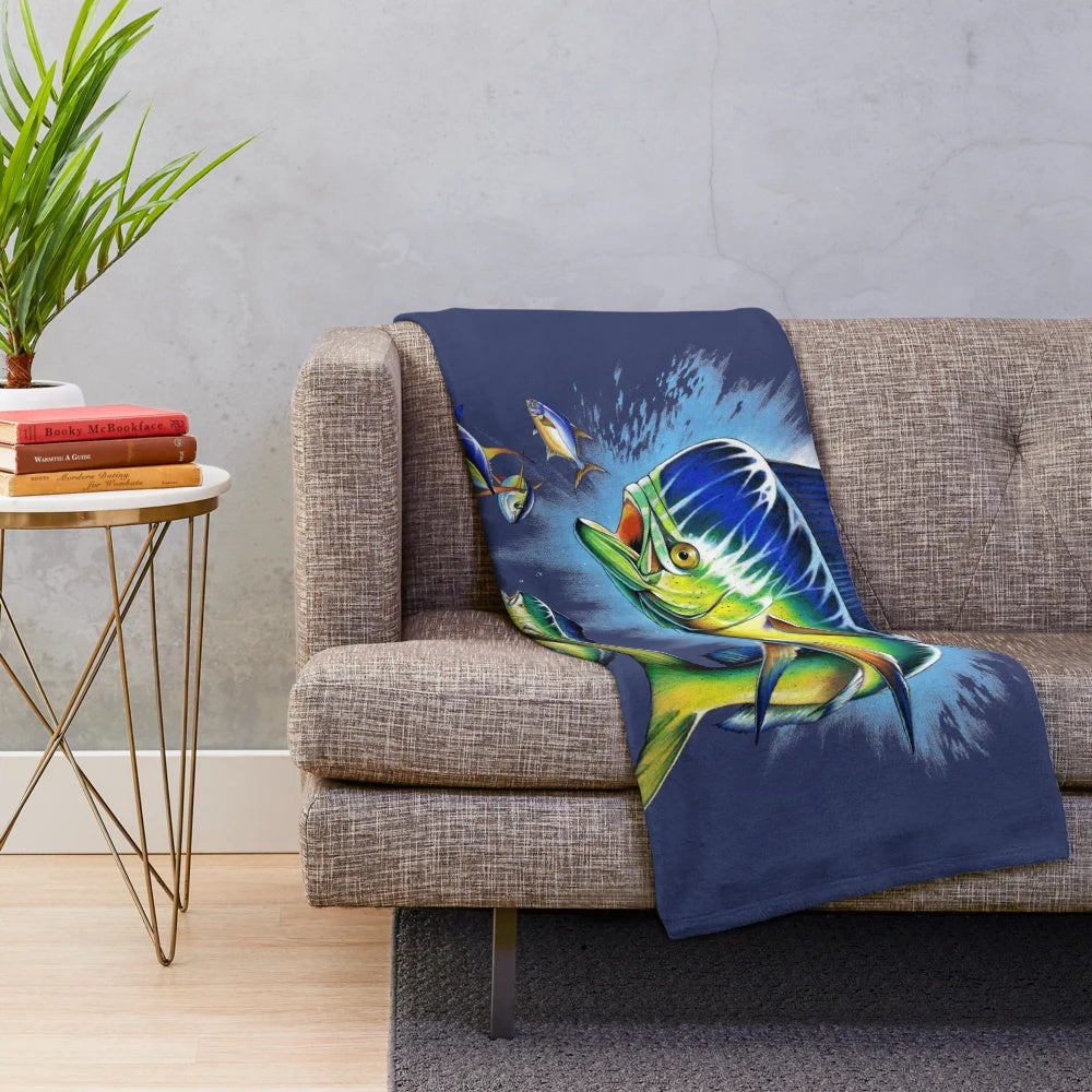 Mahi-Mahi plush blanket with realistic marine animal design