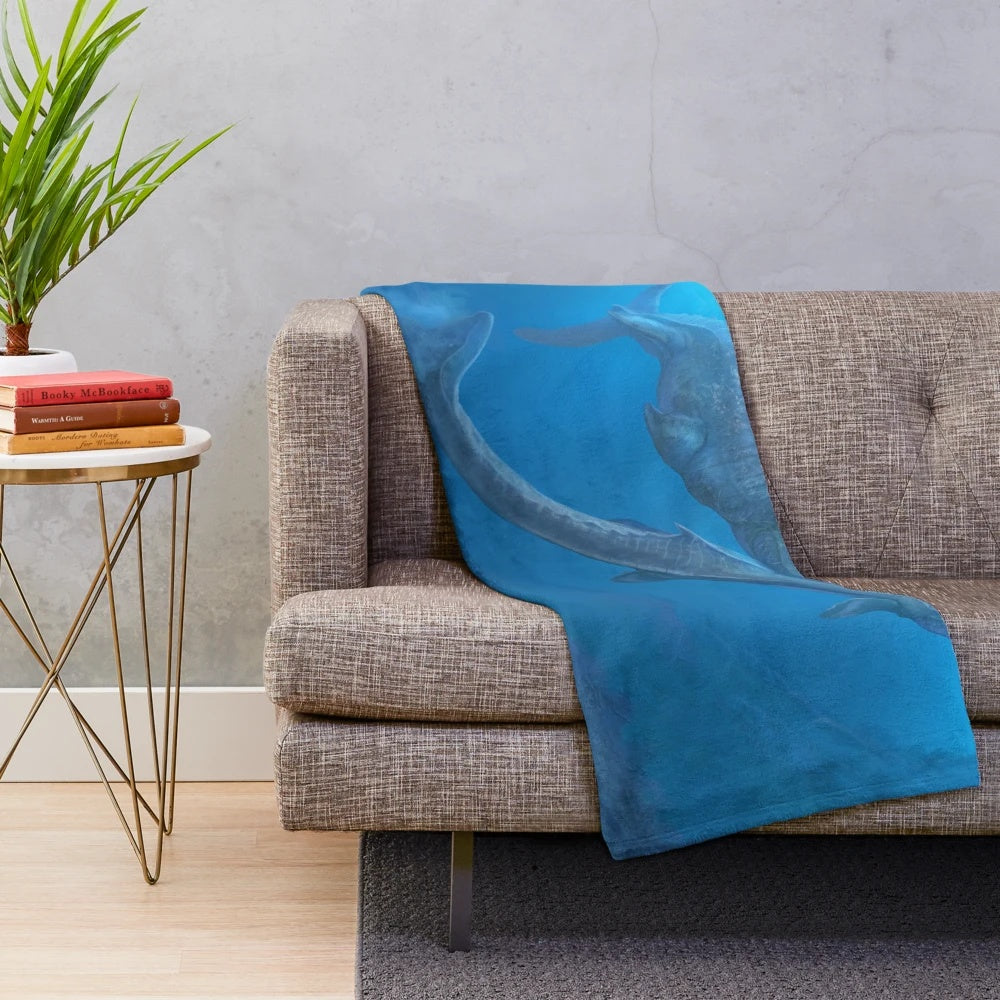 Mosasaurus hoffmanni plush blanket featuring the prehistoric marine reptile