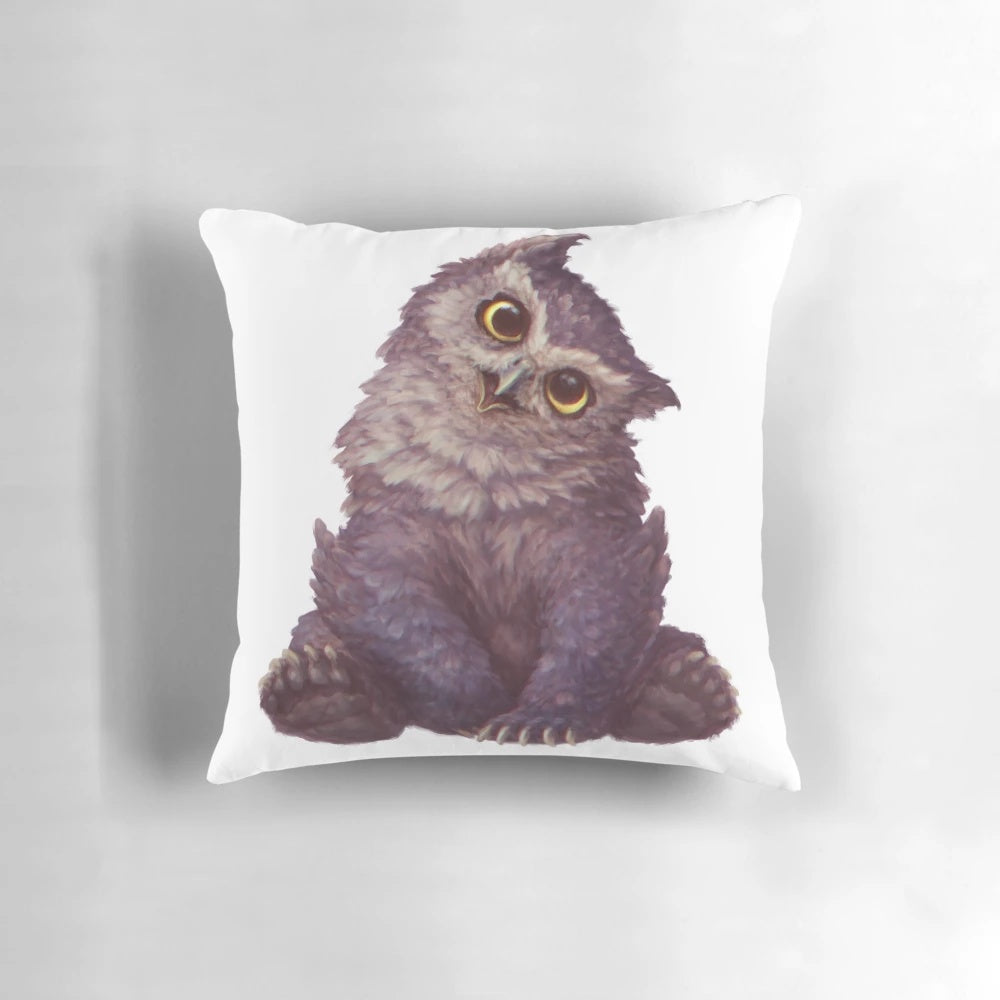 Soft, cuddly owlbear cub plush pillow for roleplaying games and home decor