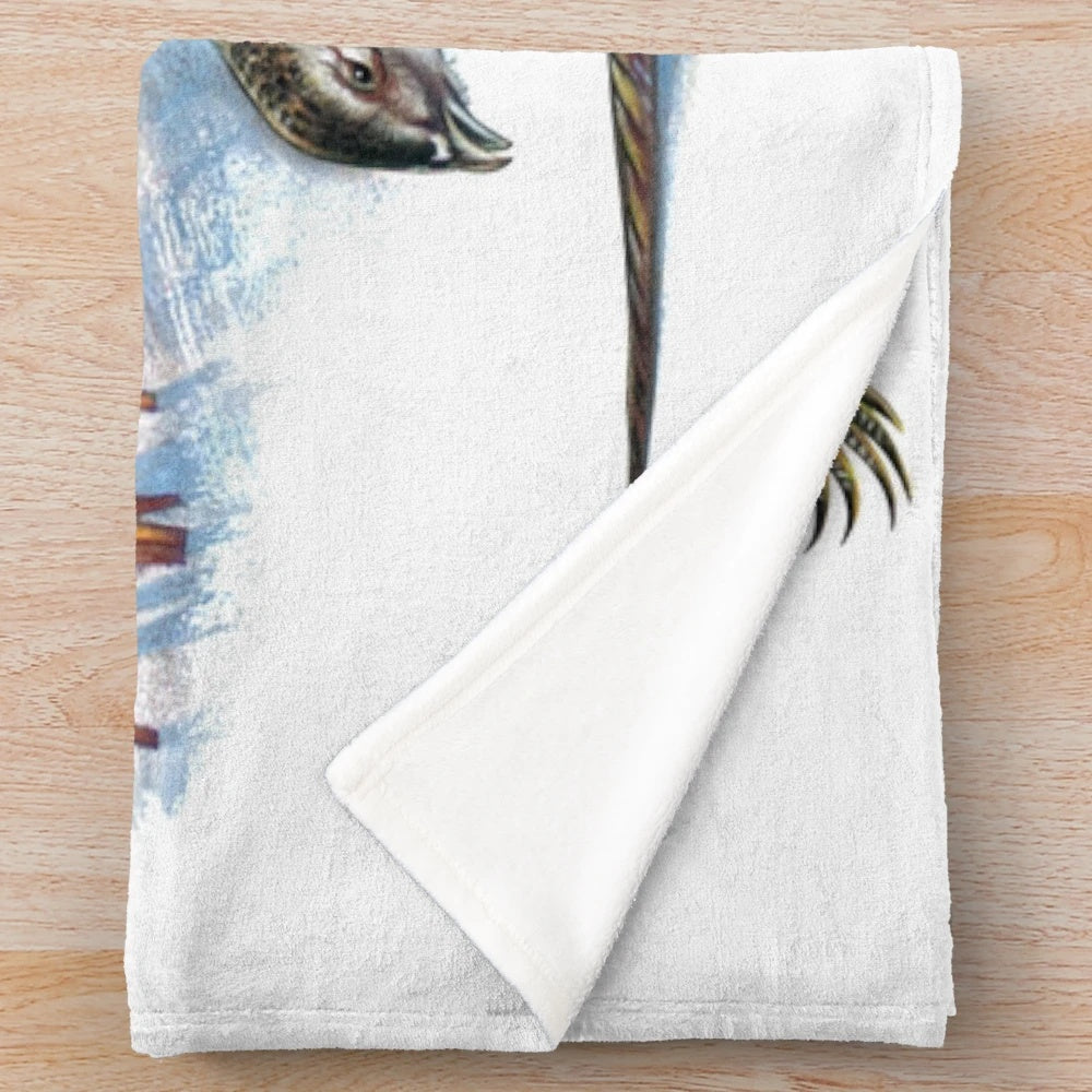 Pheasant farm plush blanket with realistic wildlife and feather collage design