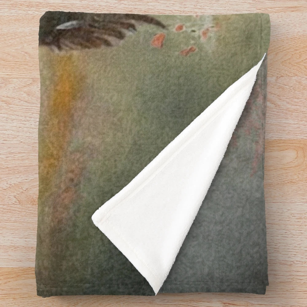 Plush blanket featuring a realistic painting of a pointer dog hunting pheasants
