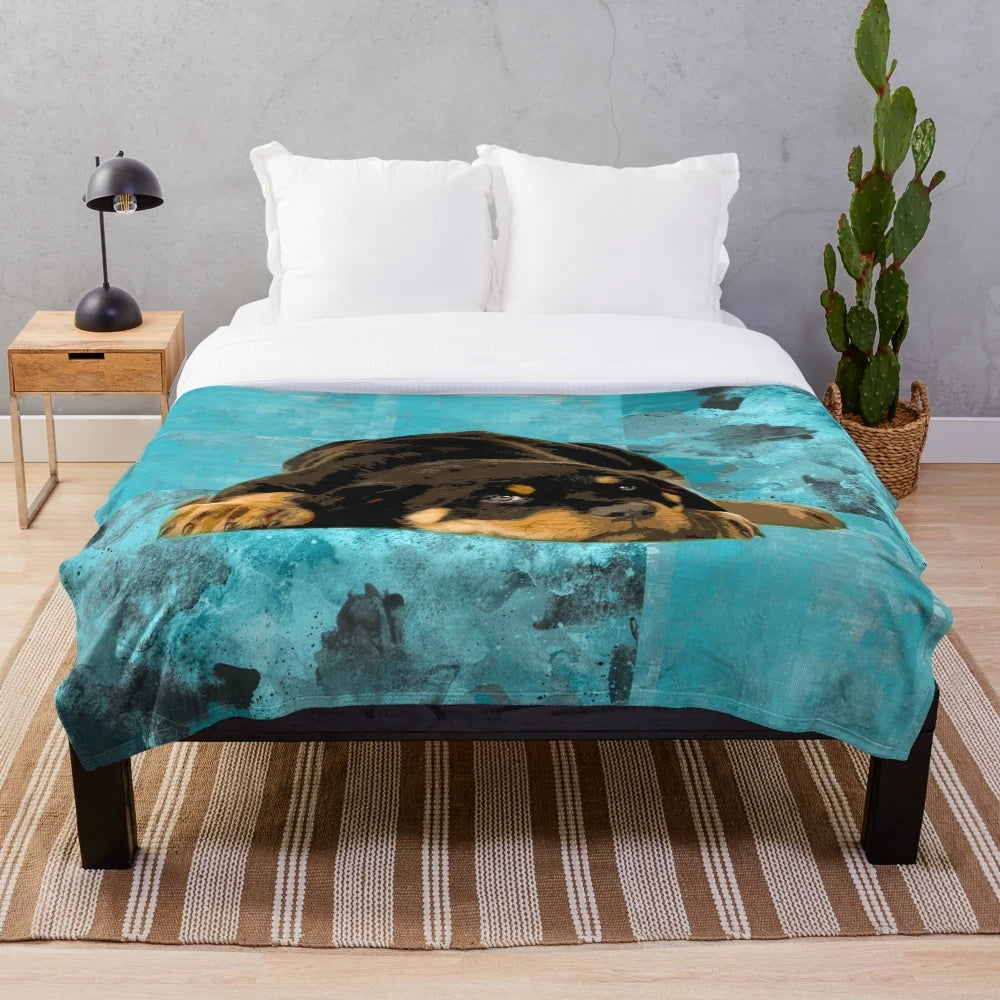 Rottweiler plush blanket with cute metzgerhund puppy design