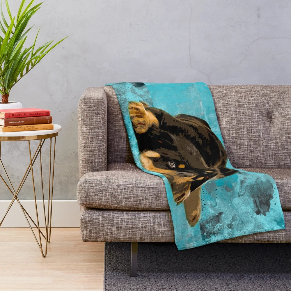 Rottweiler plush blanket with cute metzgerhund puppy design
