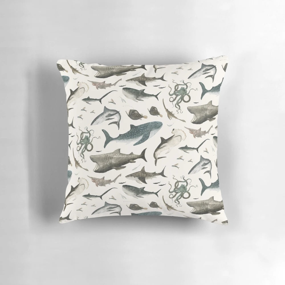 Soft, plush pillow featuring a realistic shark design, perfect for ocean and marine life enthusiasts.