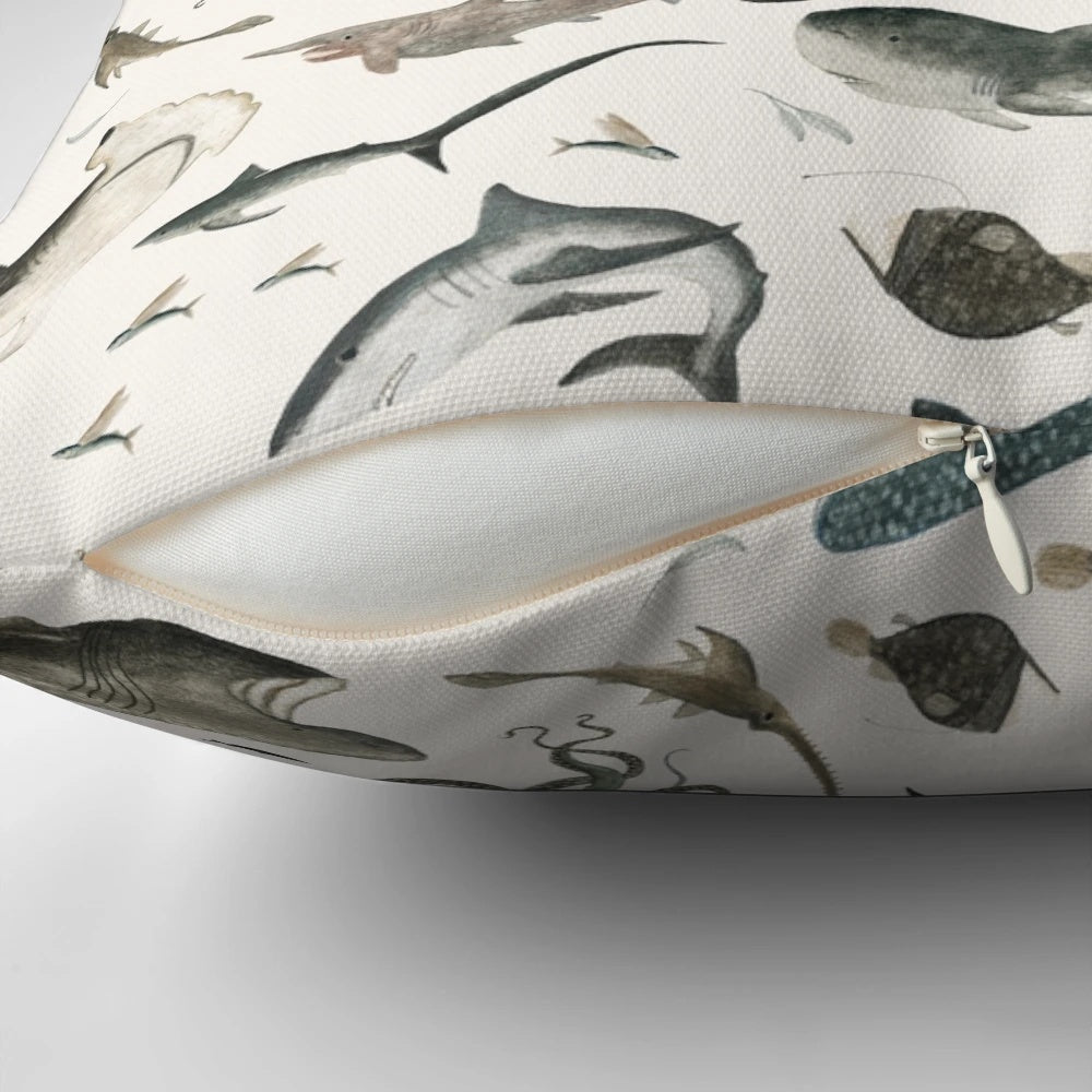 Soft, plush pillow featuring a realistic shark design, perfect for ocean and marine life enthusiasts.