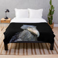 Shoebill plush blanket featuring a close-up portrait of the unique and captivating shoebill bird
