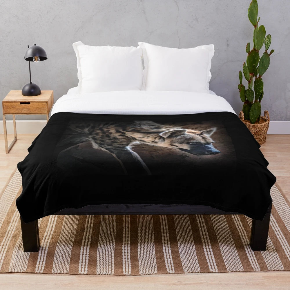 Soft and cuddly spotted hyena plush blanket with a lifelike design