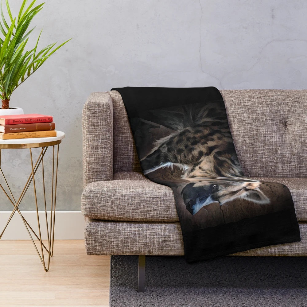 Soft and cuddly spotted hyena plush blanket with a lifelike design