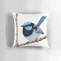 Realistic pencil sketch of a superb fairy-wren bird perched on a tree branch