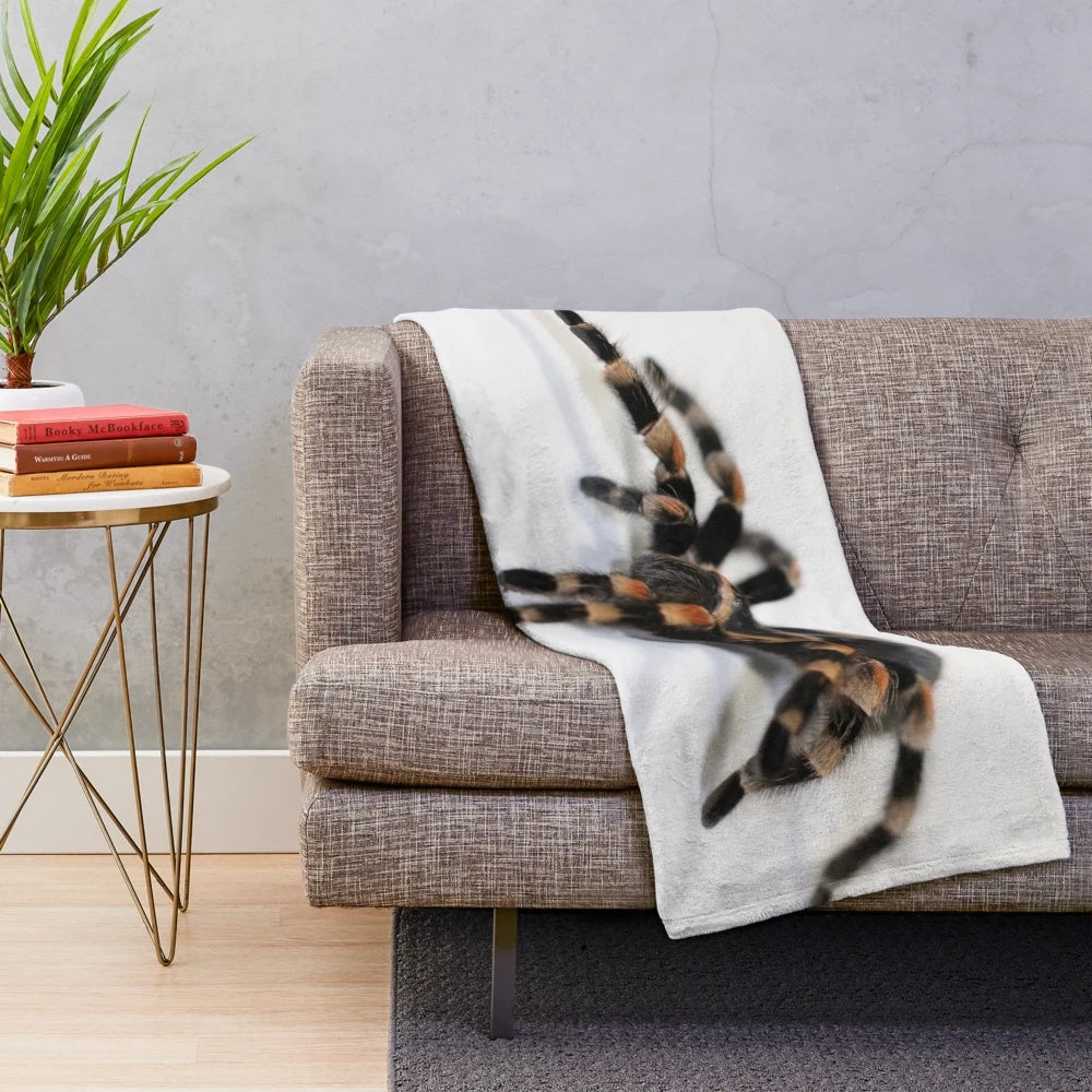 Tarantula plush blanket featuring a realistic Mexican redknee tarantula design