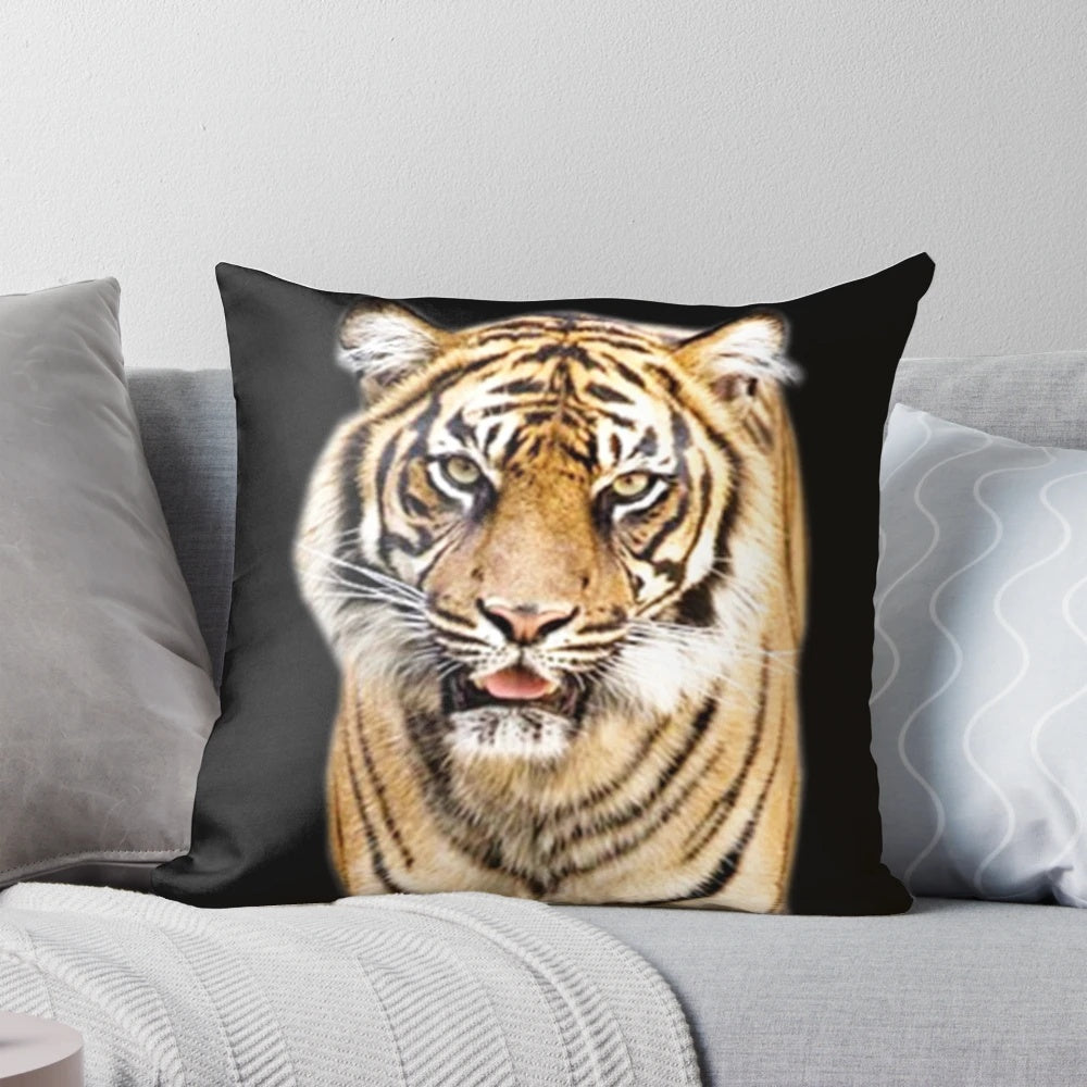 Realistic tiger print throw pillow with soft, plush fabric.