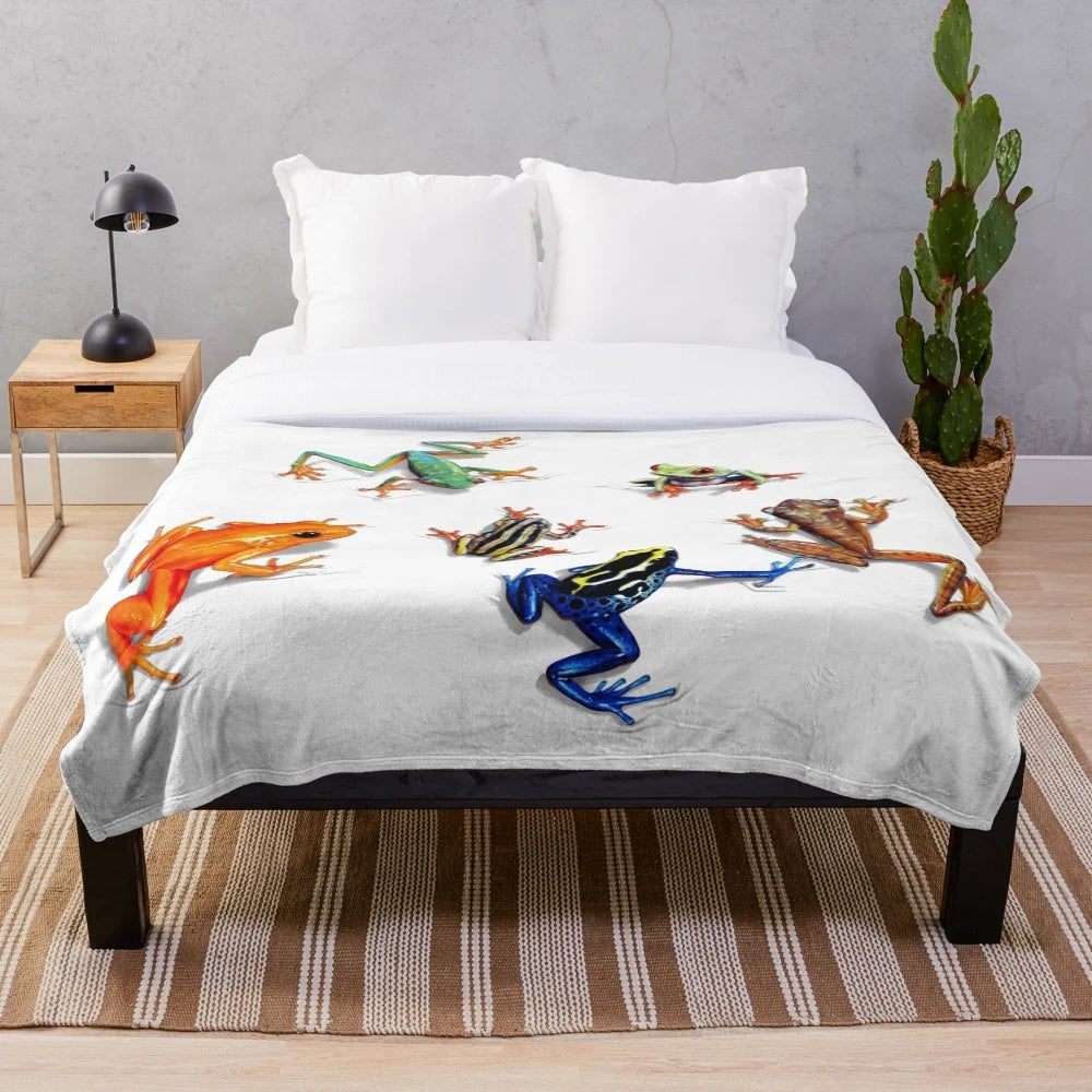 Tropical frog plush blanket with realistic frog design