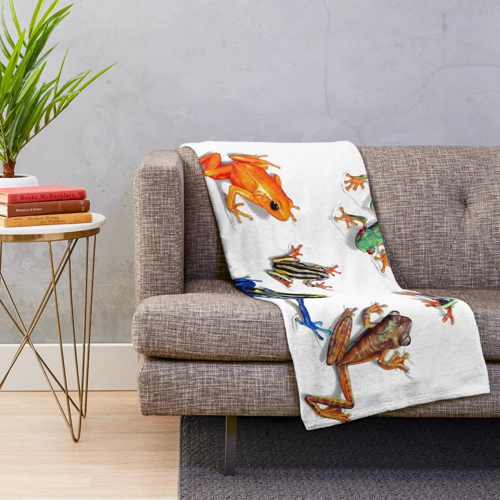 Tropical frog plush blanket with realistic frog design