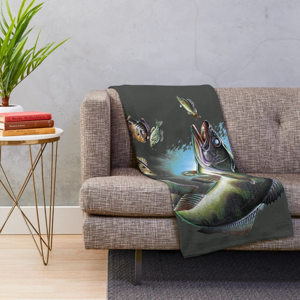 A realistic walleye fish plush blanket for nature lovers and anglers