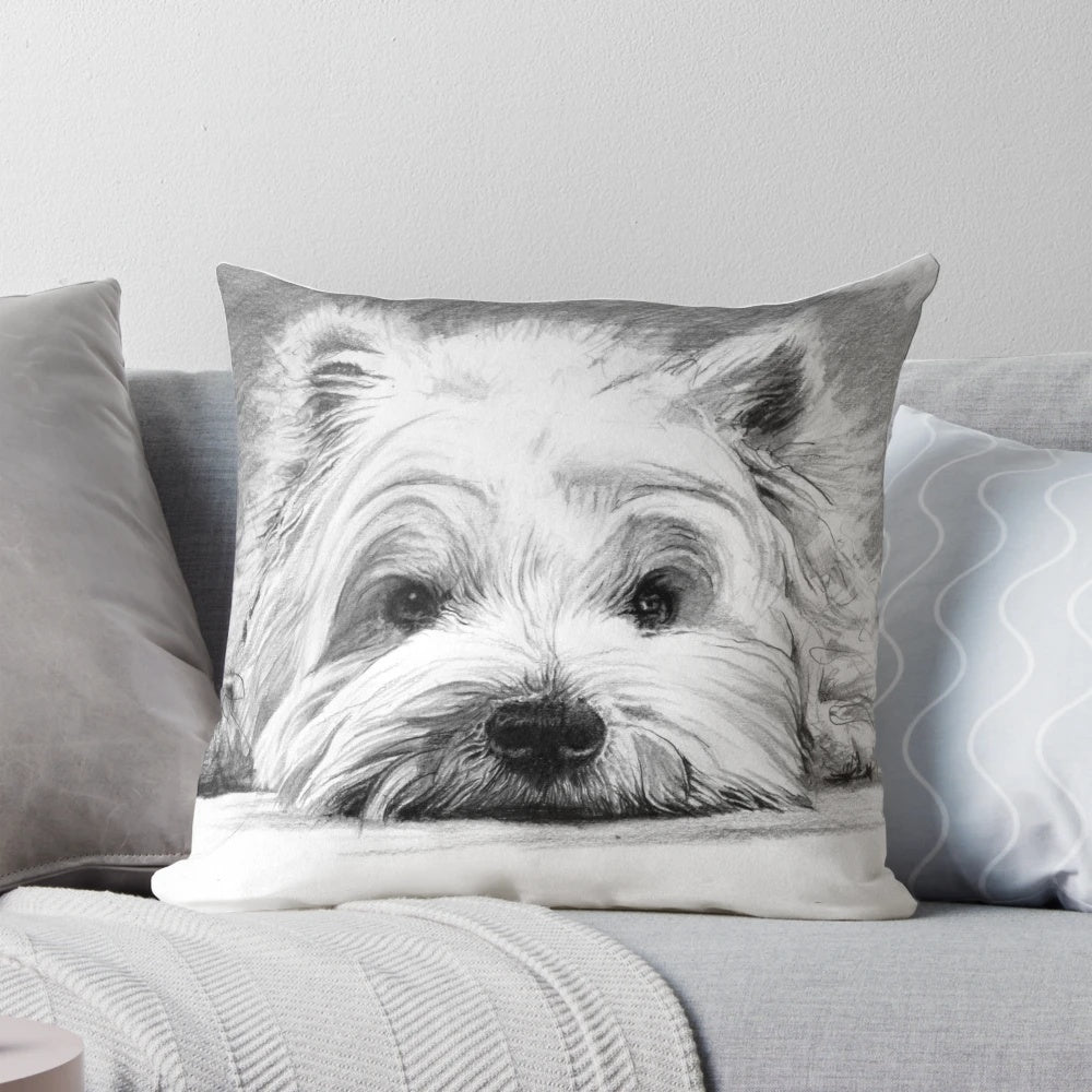A detailed pencil drawing of a West Highland White Terrier dog