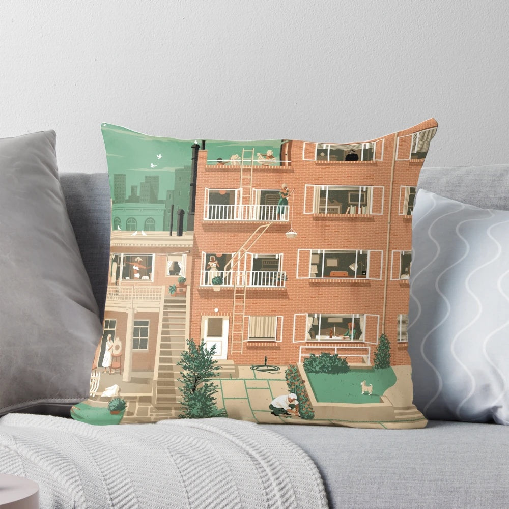 Rear Window Pillow featuring Hitchcock's classic movie set in Greenwitch Village, New York City