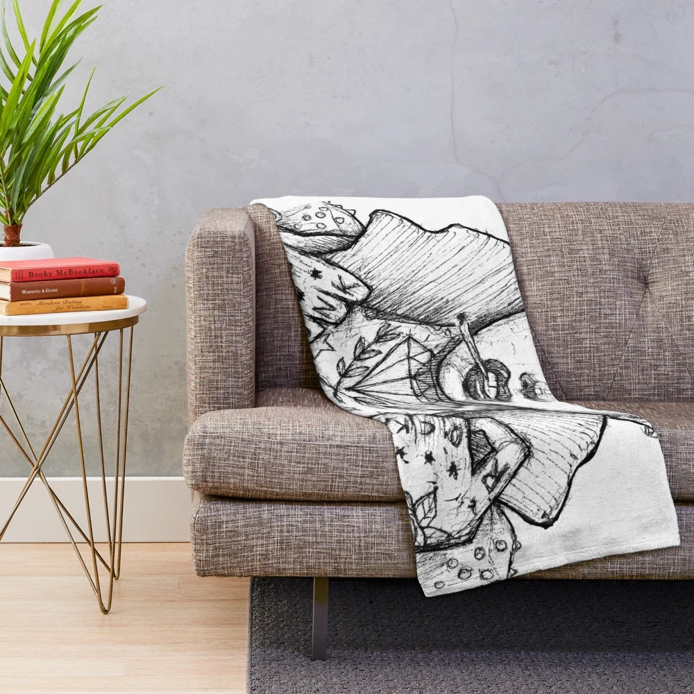 Plush blanket with a bad girl, punk rock, retro tattoo design