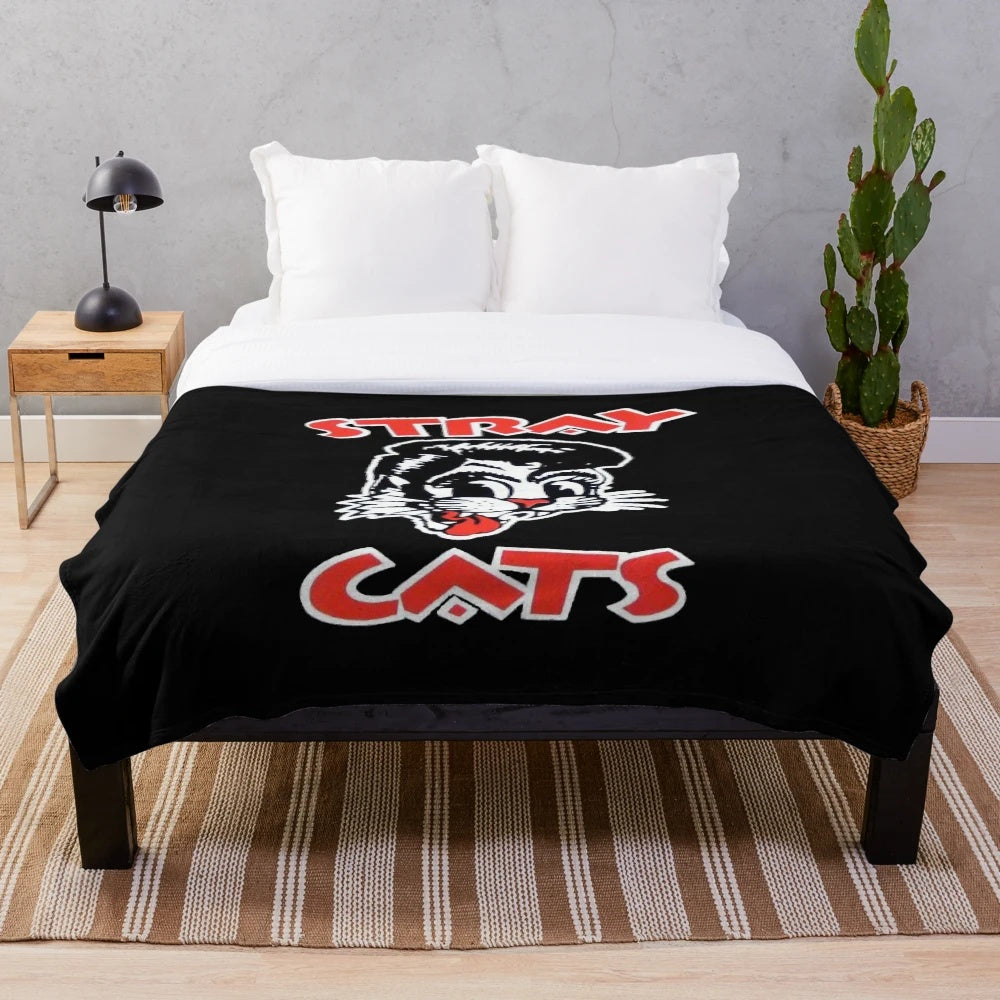 Stray Cats inspired plush blanket featuring a quirky "where the hell is your sense of self-preservation" design