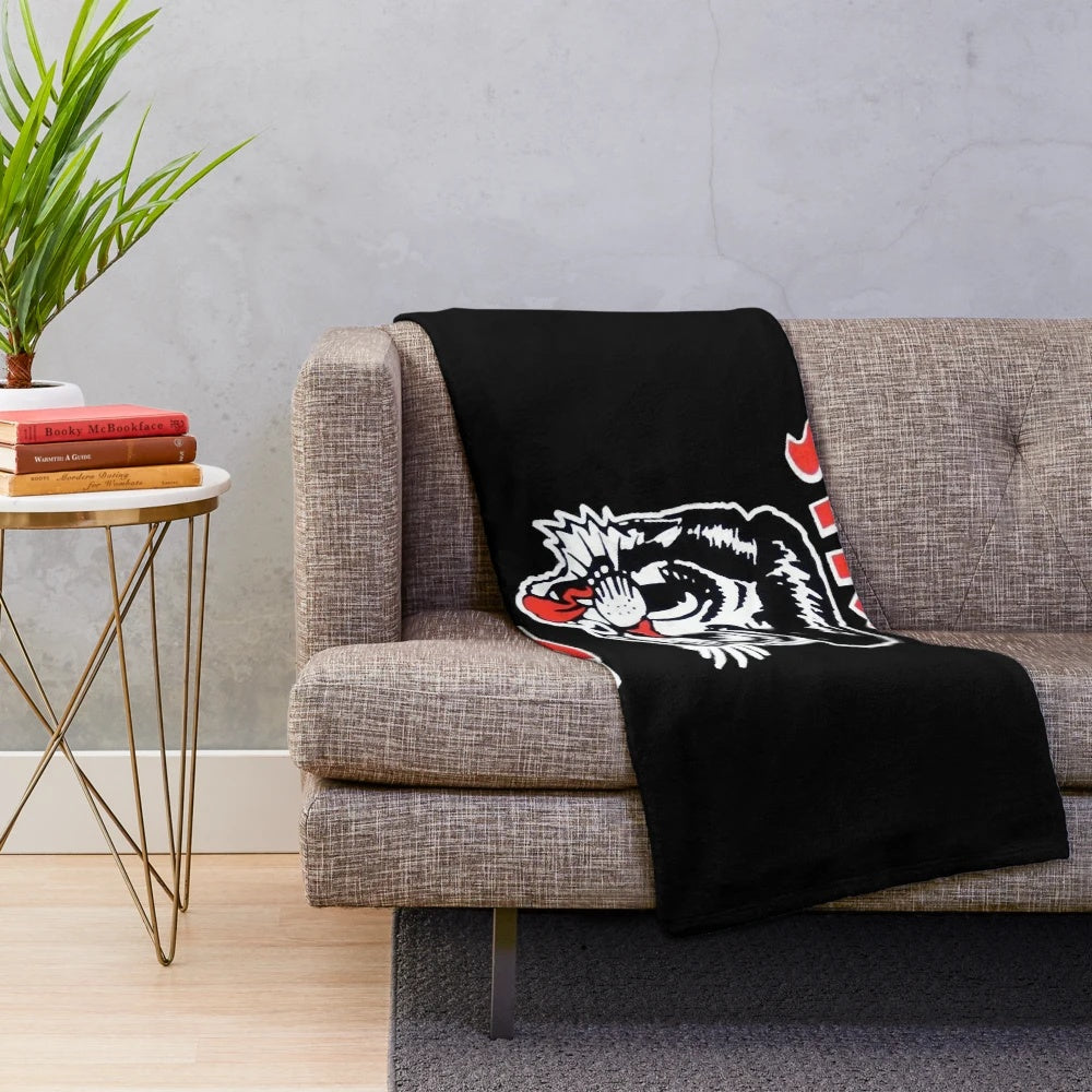 Stray Cats inspired plush blanket featuring a quirky "where the hell is your sense of self-preservation" design