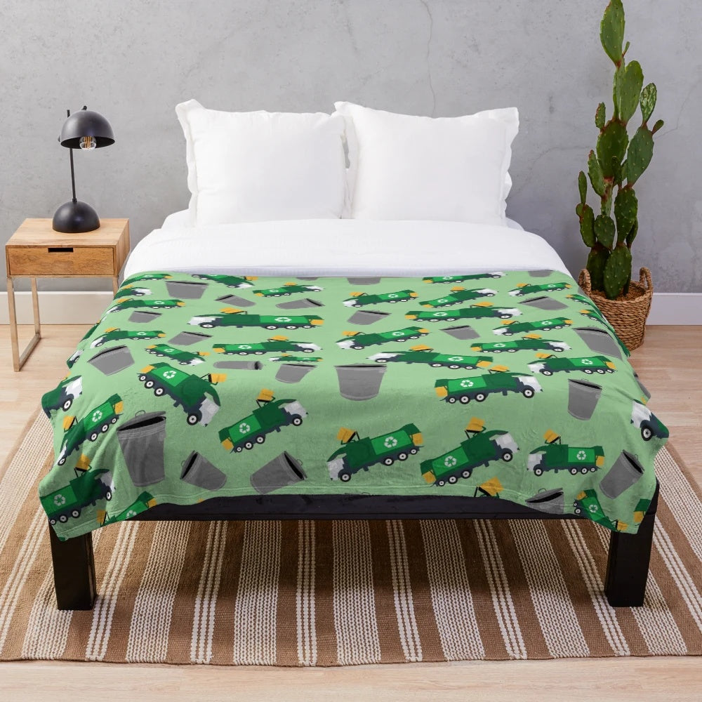 Recycled garbage truck pattern plush blanket for children
