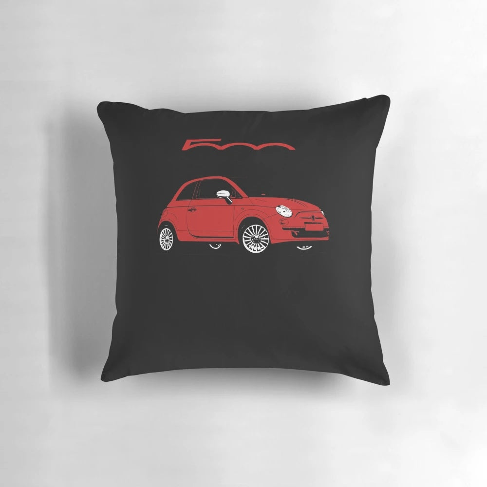 Red and white Fiat 500 themed decorative car pillow