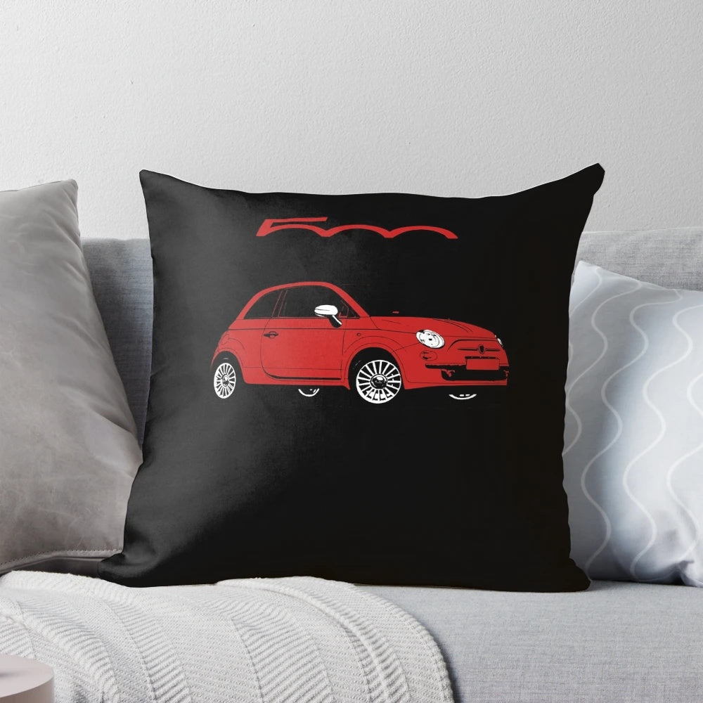 Red and white Fiat 500 themed decorative car pillow