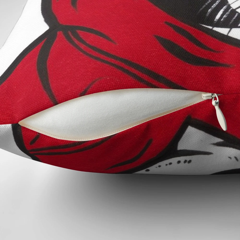 Boston Terrier in a red hoodie, depicted in a vibrant, colorful pop art style pillow