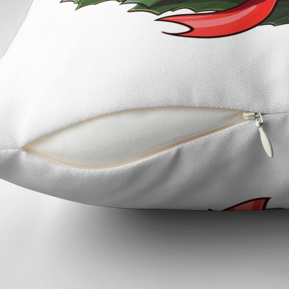 Red brown pitbull dog lying on a festive Christmas wreath dog pillow