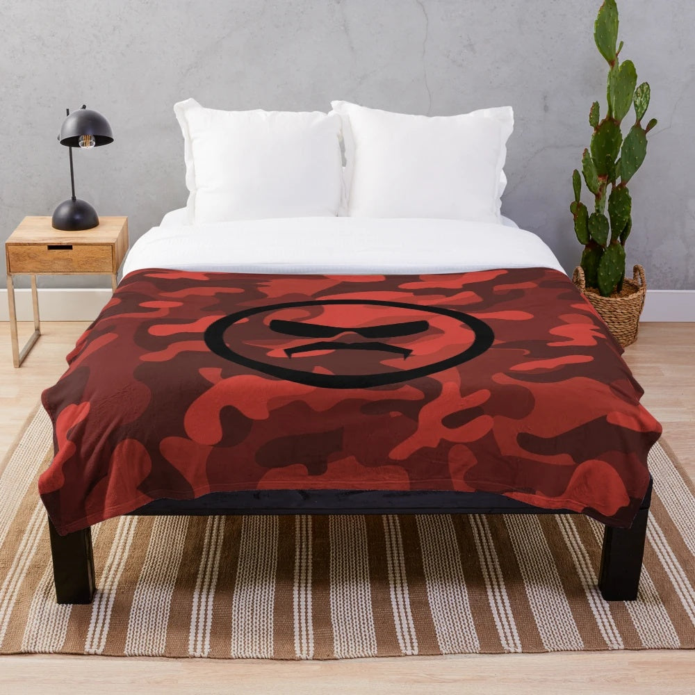 Red camo plush blanket with Dr Disrespect-inspired design