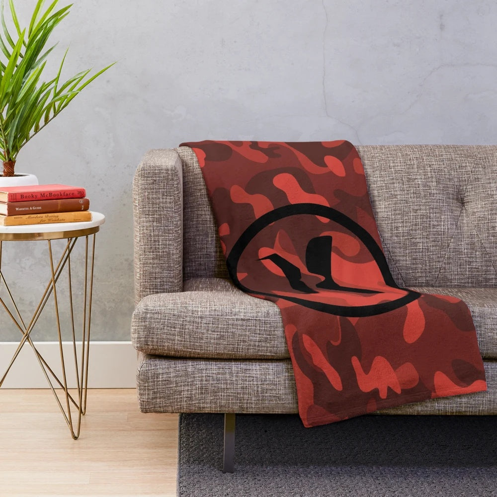 Red camo plush blanket with Dr Disrespect-inspired design