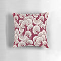 Red decorative pillow featuring a floral design inspired by the iconic patterns of Florence Broadhurst.