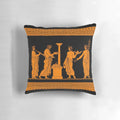 Red figure Greek vase offering scene design on a decorative throw pillow