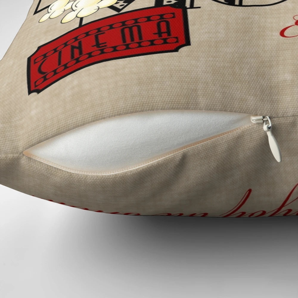 Red movie theater-inspired accent pillow for home cinema decor
