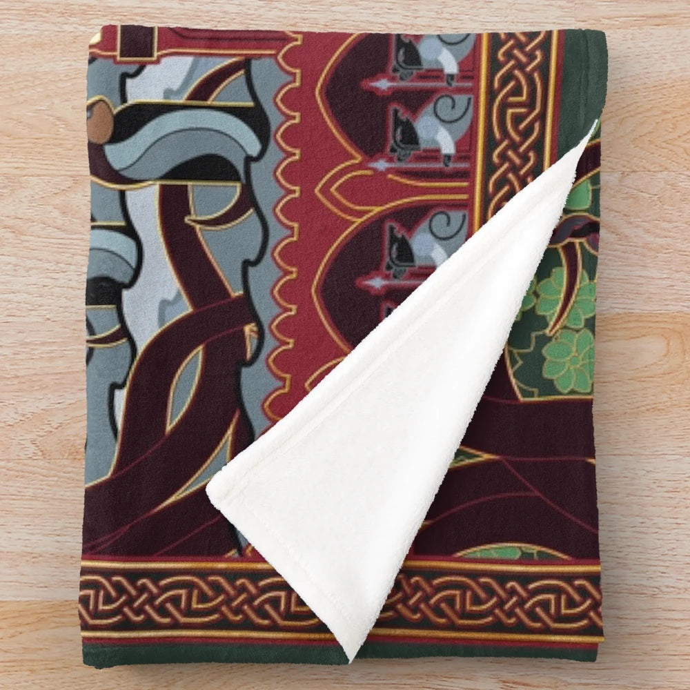 Redwall-inspired Martin the Warrior plush blanket featuring tapestry design