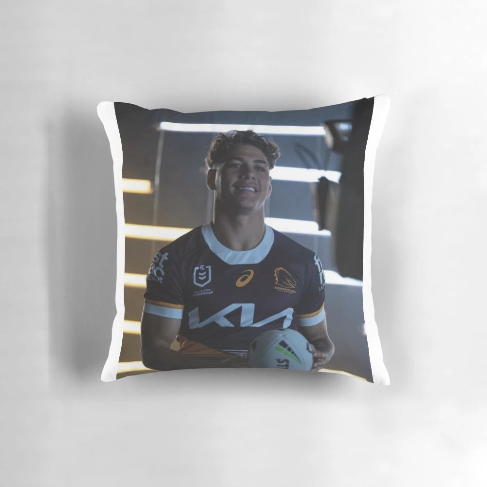 Reece Walsh inspired rugby league pillow with NZ Warriors graphics