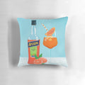Decorative pillow featuring a vibrant illustration of an Aperol spritz cocktail, with orange slices and ice