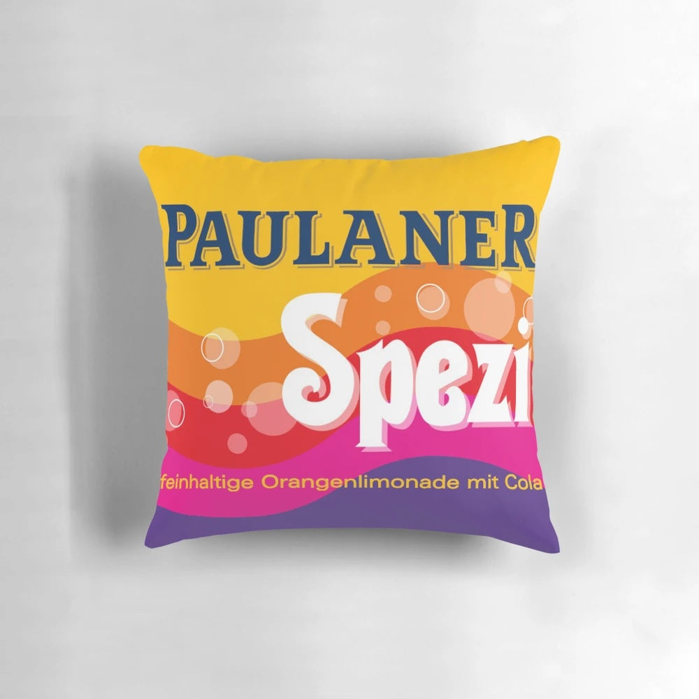 Pillow with colorful Paulaner Spezi munich beer design