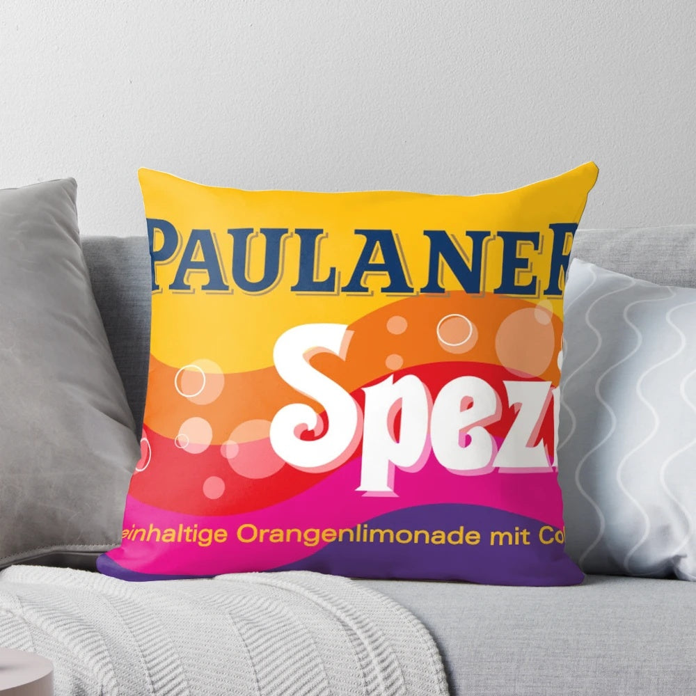 Pillow with colorful Paulaner Spezi munich beer design