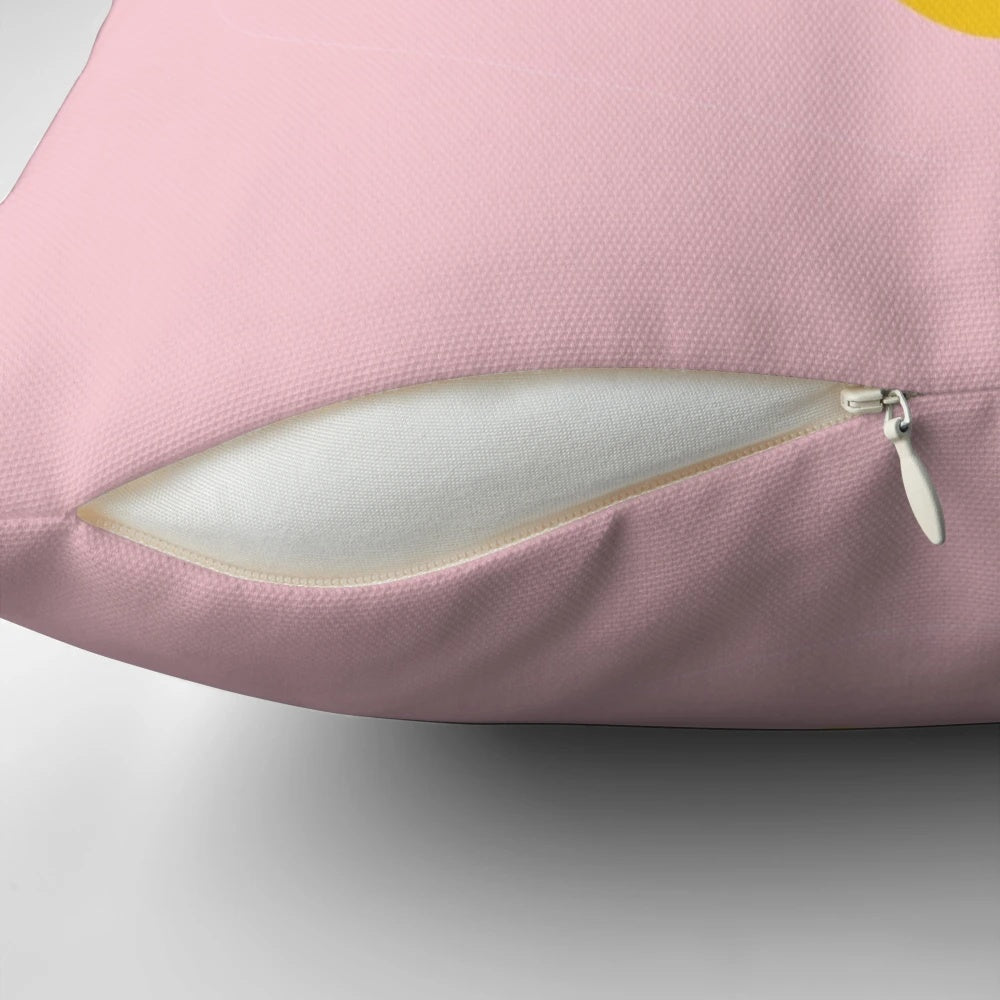 Pink lemonade-inspired decorative throw pillow with lemon and floral design