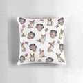 Queen Elizabeth inspired pillow featuring a pattern of corgis, the iconic royal dogs