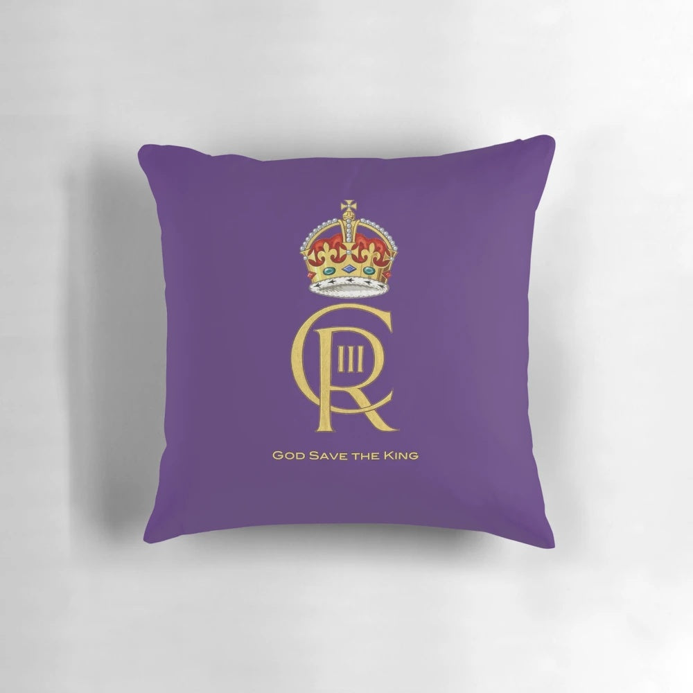 Elegant pillow featuring the Royal Cypher of King Charles III, the new monarch of the United Kingdom and the Commonwealth.