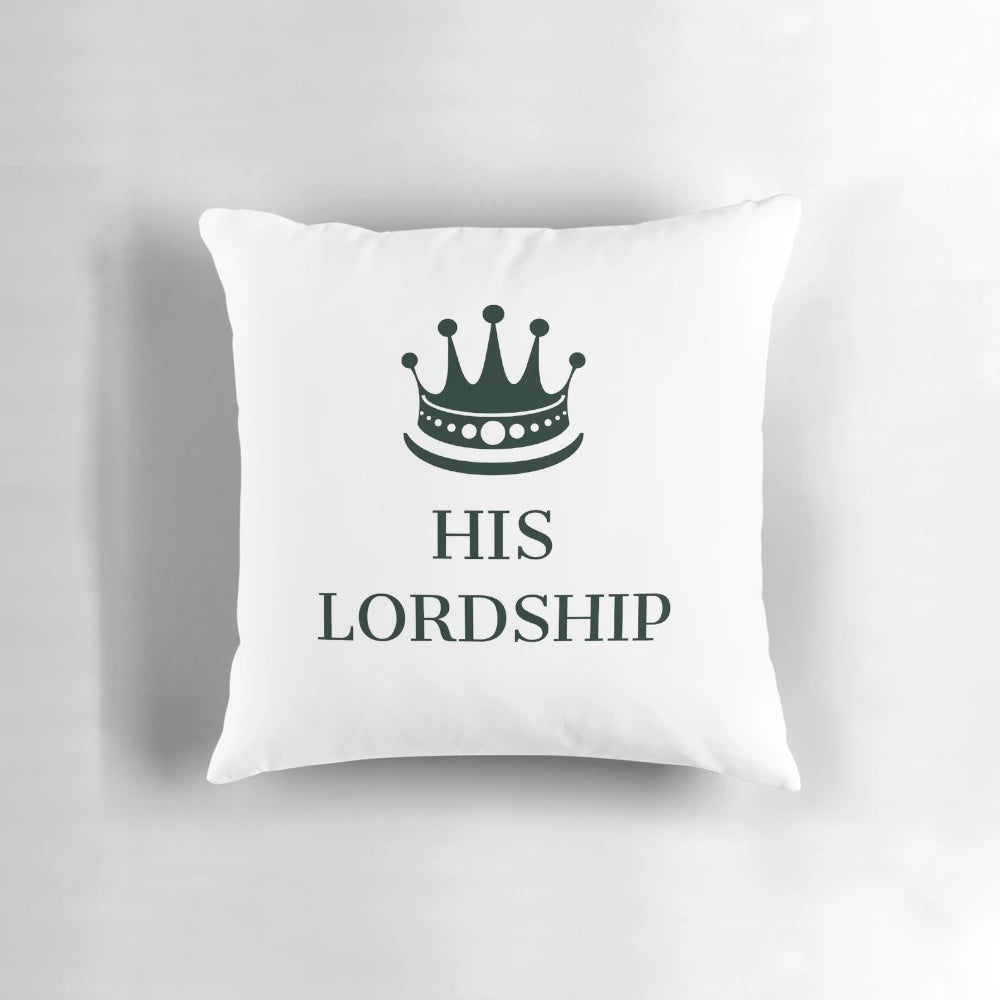 HIS LORDSHIP Luxury Pillow, featuring a royal crown and heraldic design