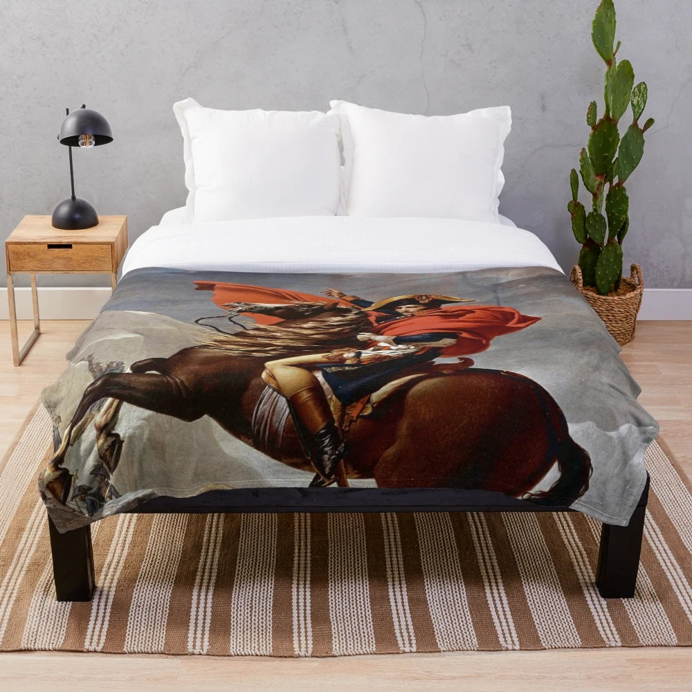 Regal French History Plush Blanket featuring Napoleon Bonaparte Crossing the Alps painting