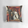 Ornate pillow depicting King Louis XIV of France, the renowned 17th century European monarch known as the "Sun King