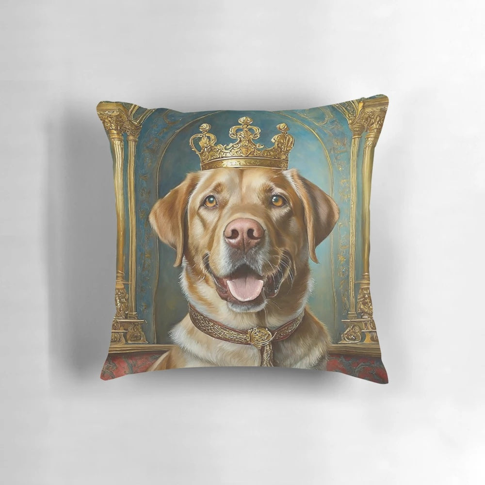 A royal portrait of a yellow Labrador dog in a classic, elegant style.