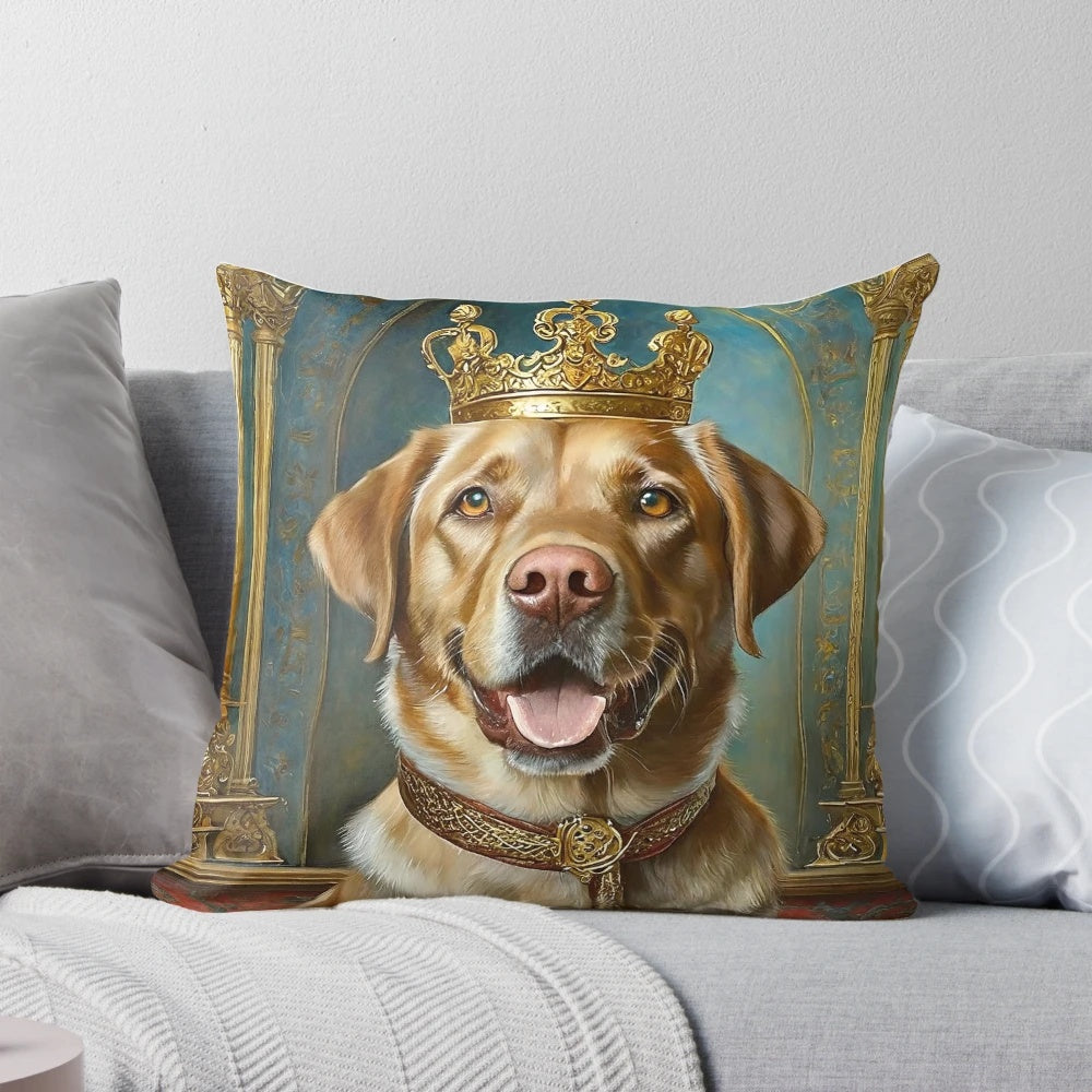A royal portrait of a yellow Labrador dog in a classic, elegant style.
