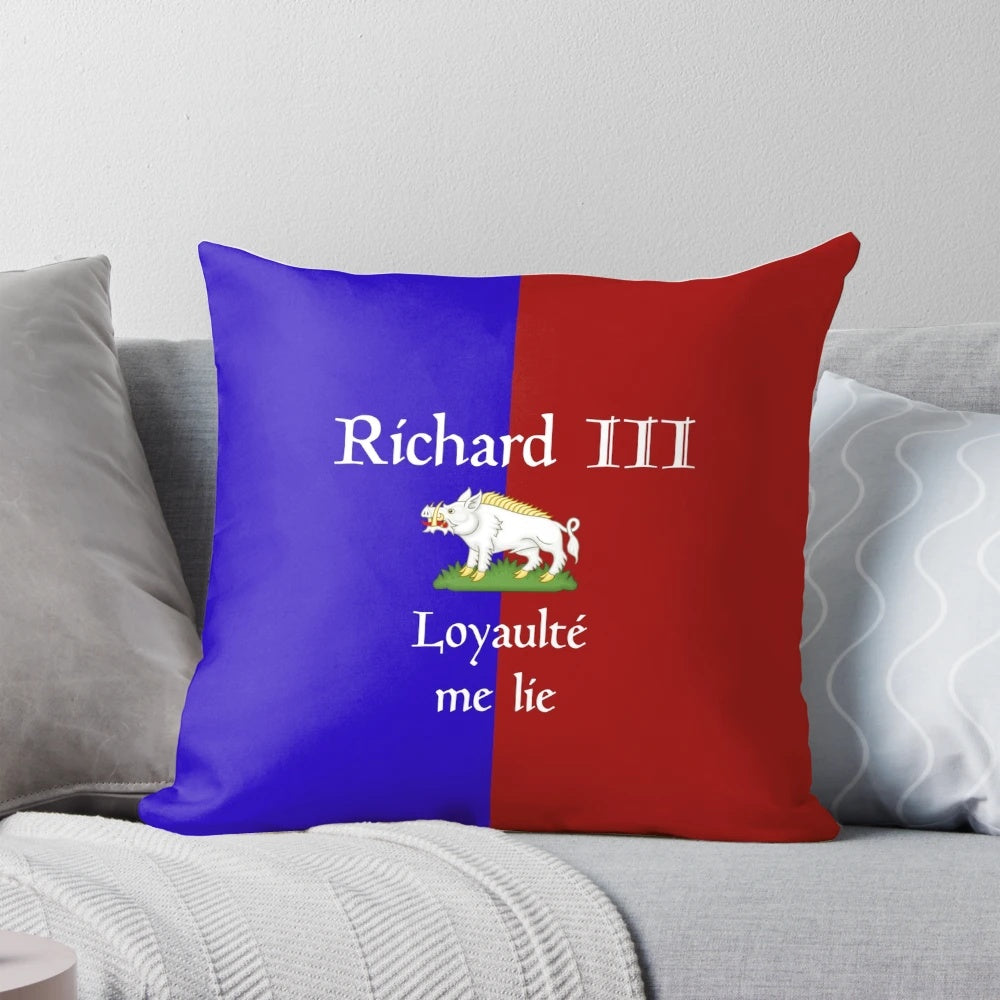 Decorative pillow featuring the Yorkist white boar crest, representing the legendary King Richard III
