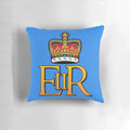 Decorative pillow featuring the royal cypher of Queen Elizabeth II, a symbol of British royalty
