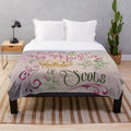 Mary Queen of Scots inspired plush blanket featuring Scottish thistles and typography