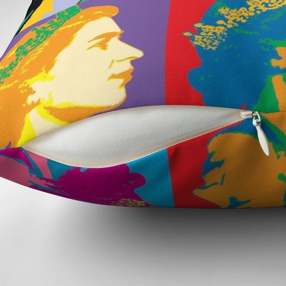 Vibrant pop art design featuring a portrait of Queen Elizabeth II